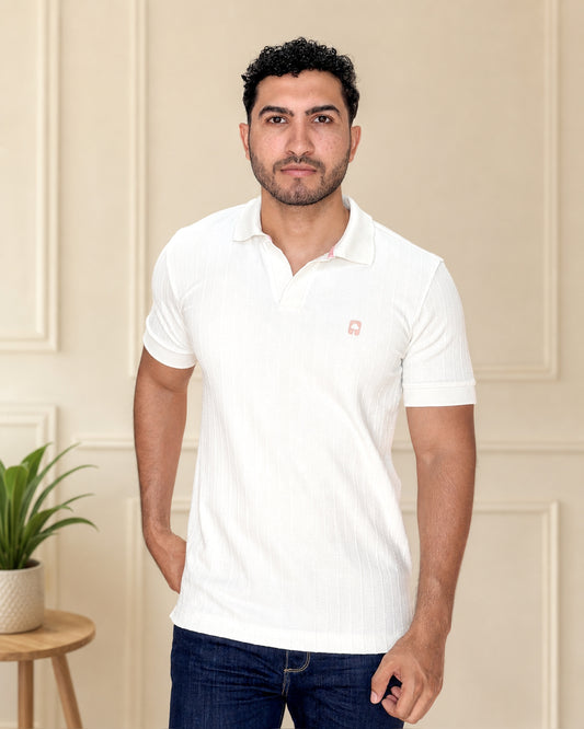 Polo textura Marfil Hiladilla Rosa - Ceiba