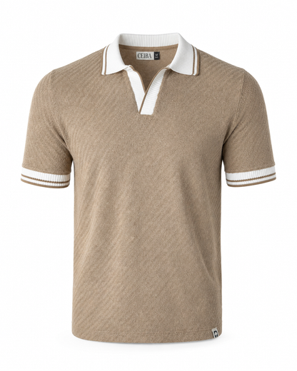 Polo textura Café Cuello y puños Jacquard - Ceiba