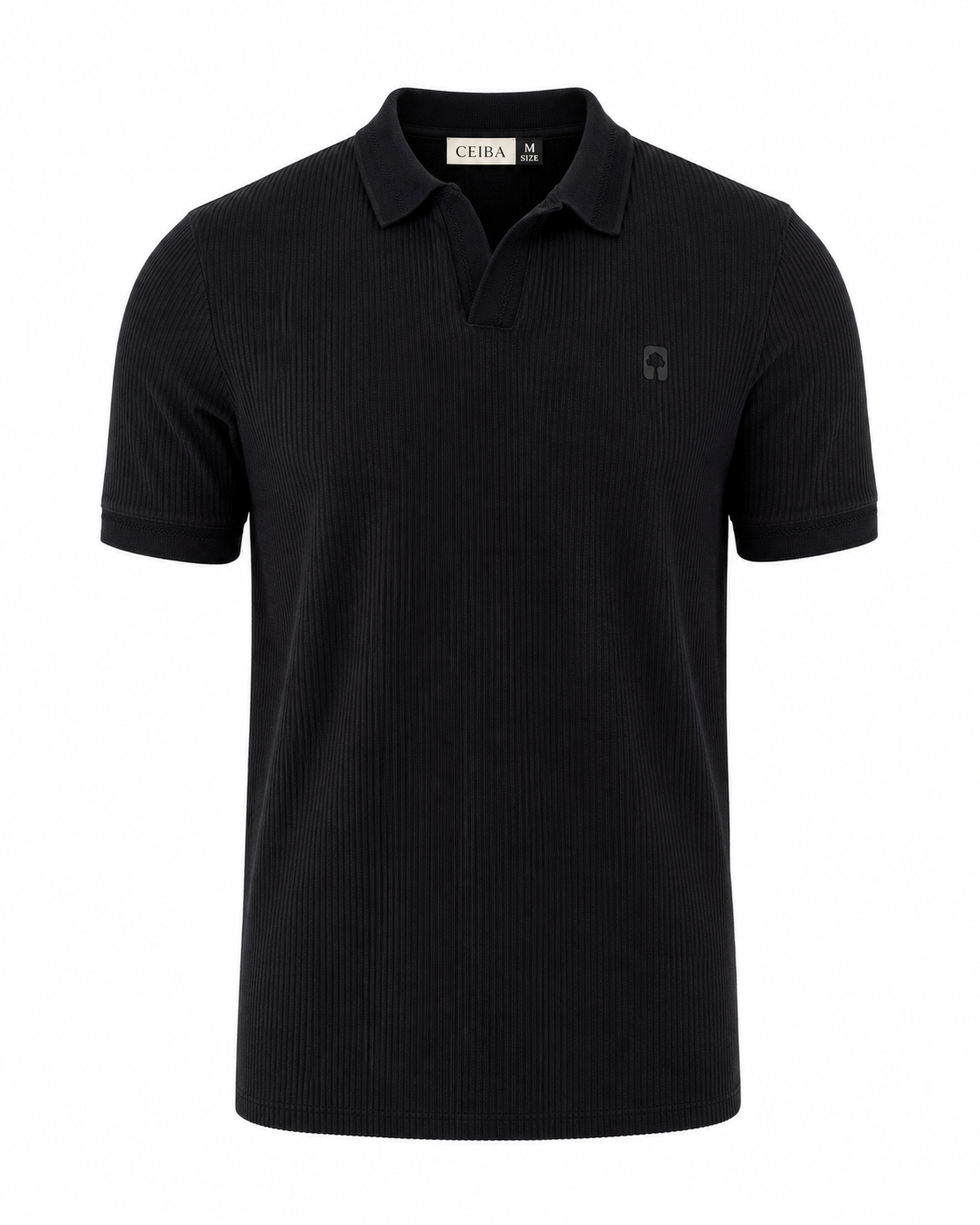 Polo textura Negro con cuello y puños Jacquard diseño — Ceiba