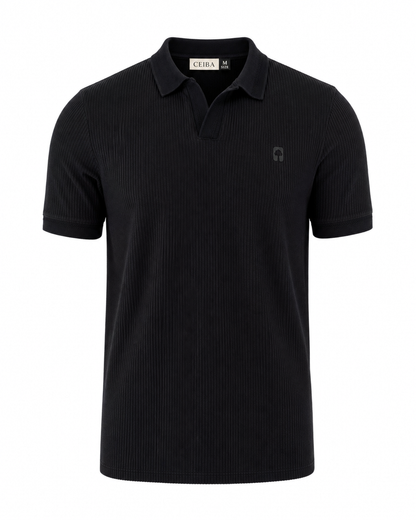 Polo textura Negro con cuello y puños Jacquard diseño — Ceiba