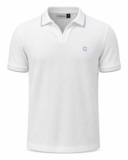 Polo textura Marfil  con cuello y puños Jacquard diseño— Ceiba