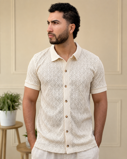 Camisa Manga Corta Crochet Jacquard  - Ceiba