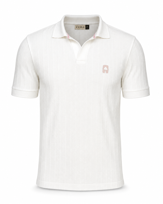 Polo textura Marfil Hiladilla Rosa - Ceiba