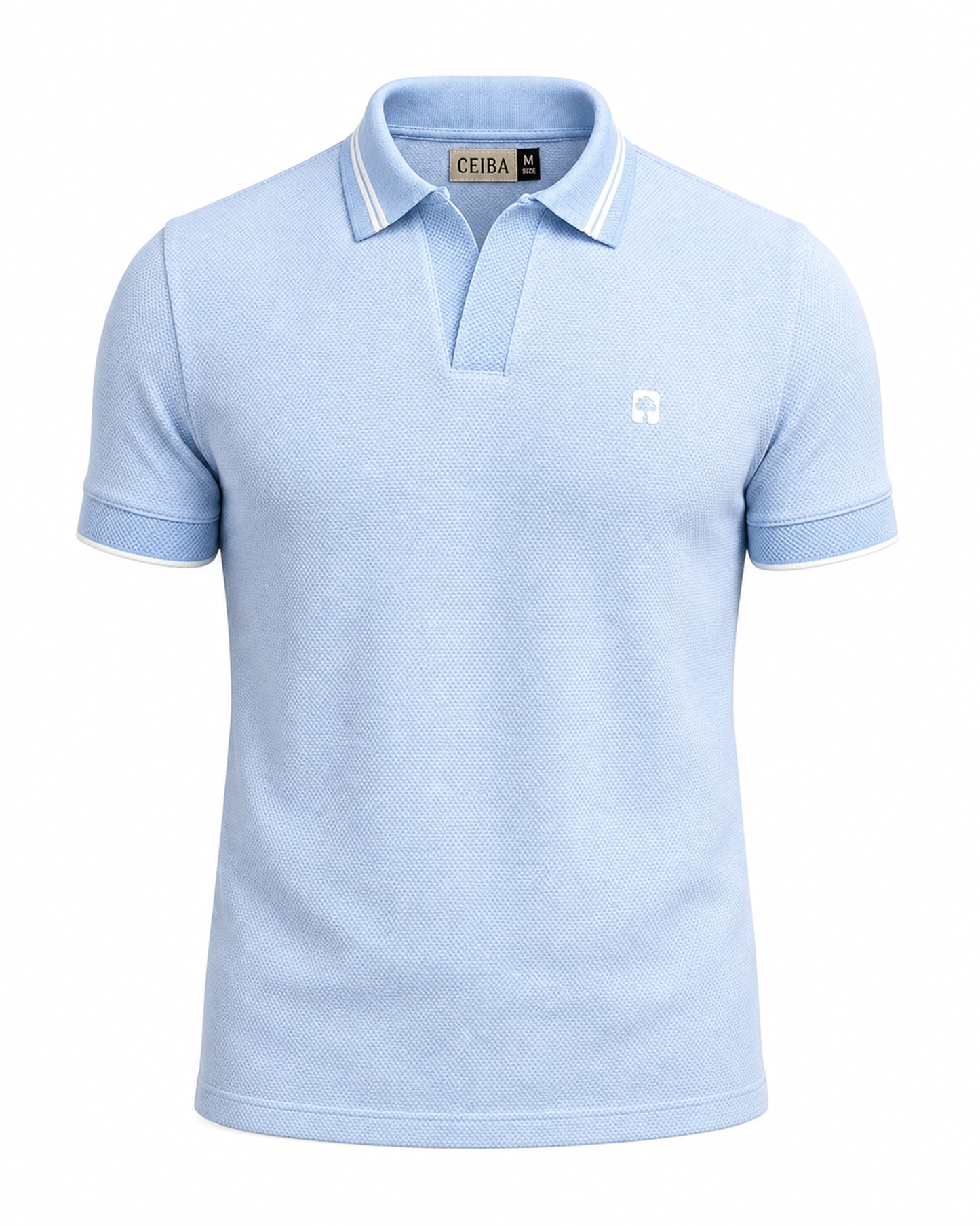 Polo textura Azul con cuello y puños Jacquard diseño— Ceiba