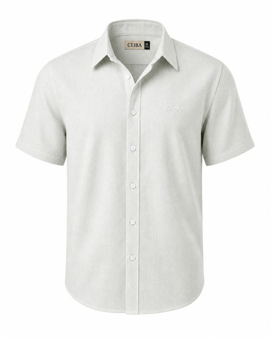 Camisa Manga Corta Lino Raya Clásica — Ceiba