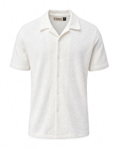 Camisa Cuello Solapa Textura Marfil — Ceiba