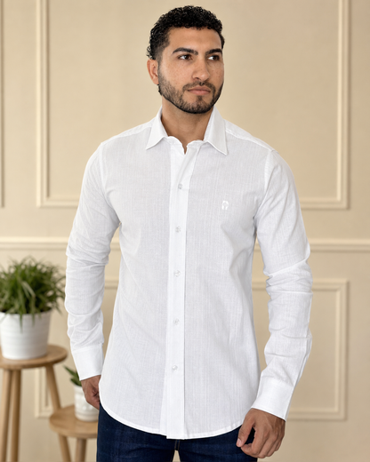 Camisa Manga Larga Lino Blanca — Ceiba