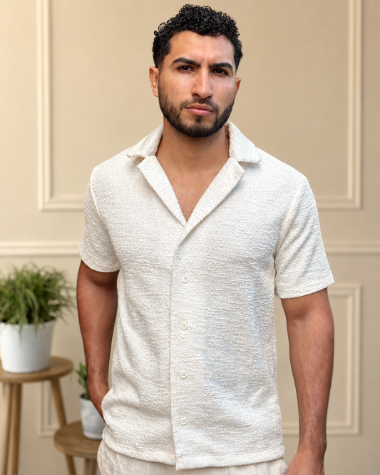 Camisa Cuello Solapa Textura Marfil — Ceiba