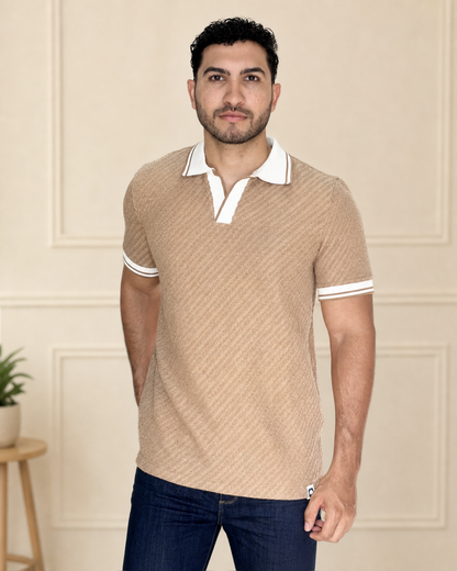 Polo textura Café Cuello y puños Jacquard - Ceiba