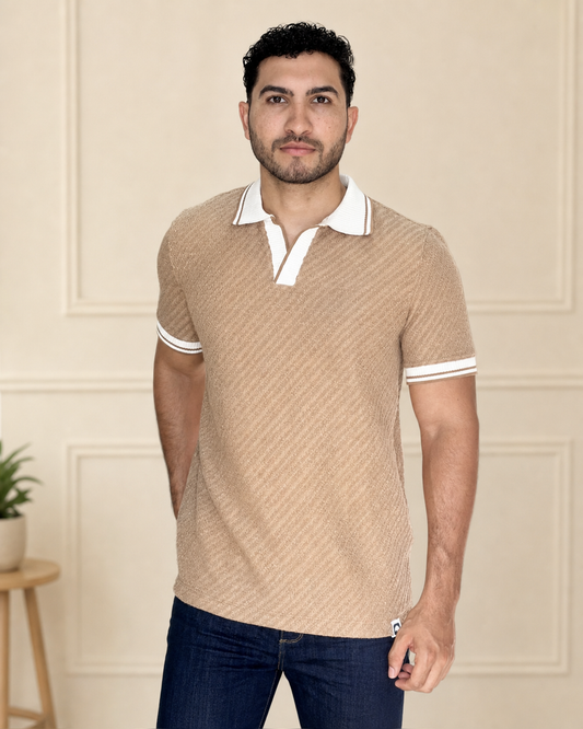 Polo textura Café Cuello y puños Jacquard - Ceiba