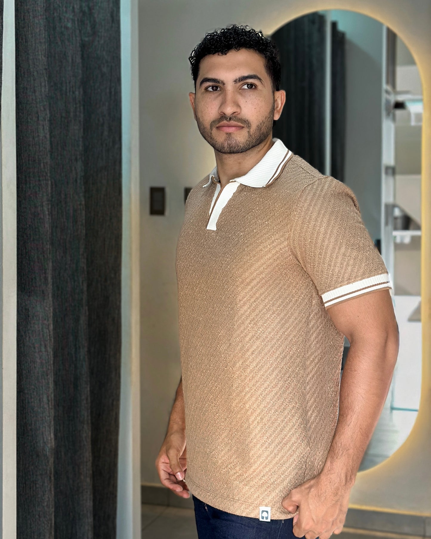 Polo textura Café Cuello y puños Jacquard - Ceiba